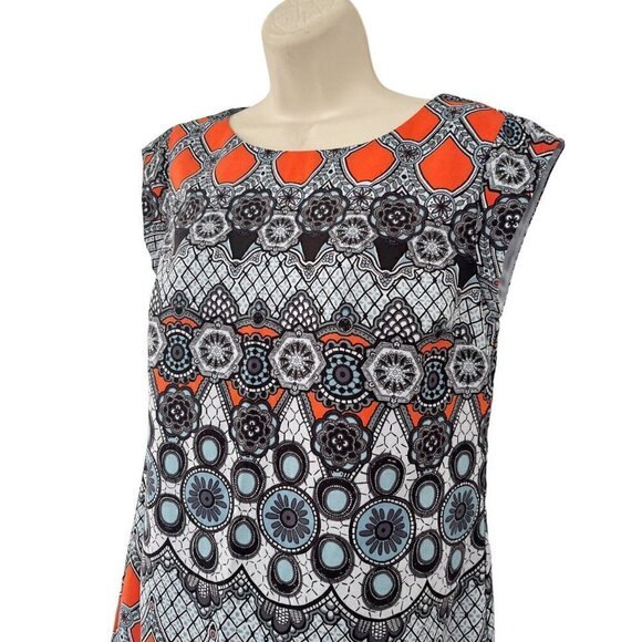 Banana Republic Factory Woman's Sz 4 Orange Blue Grey Geometric Mini Dress - Picture 2 of 7
